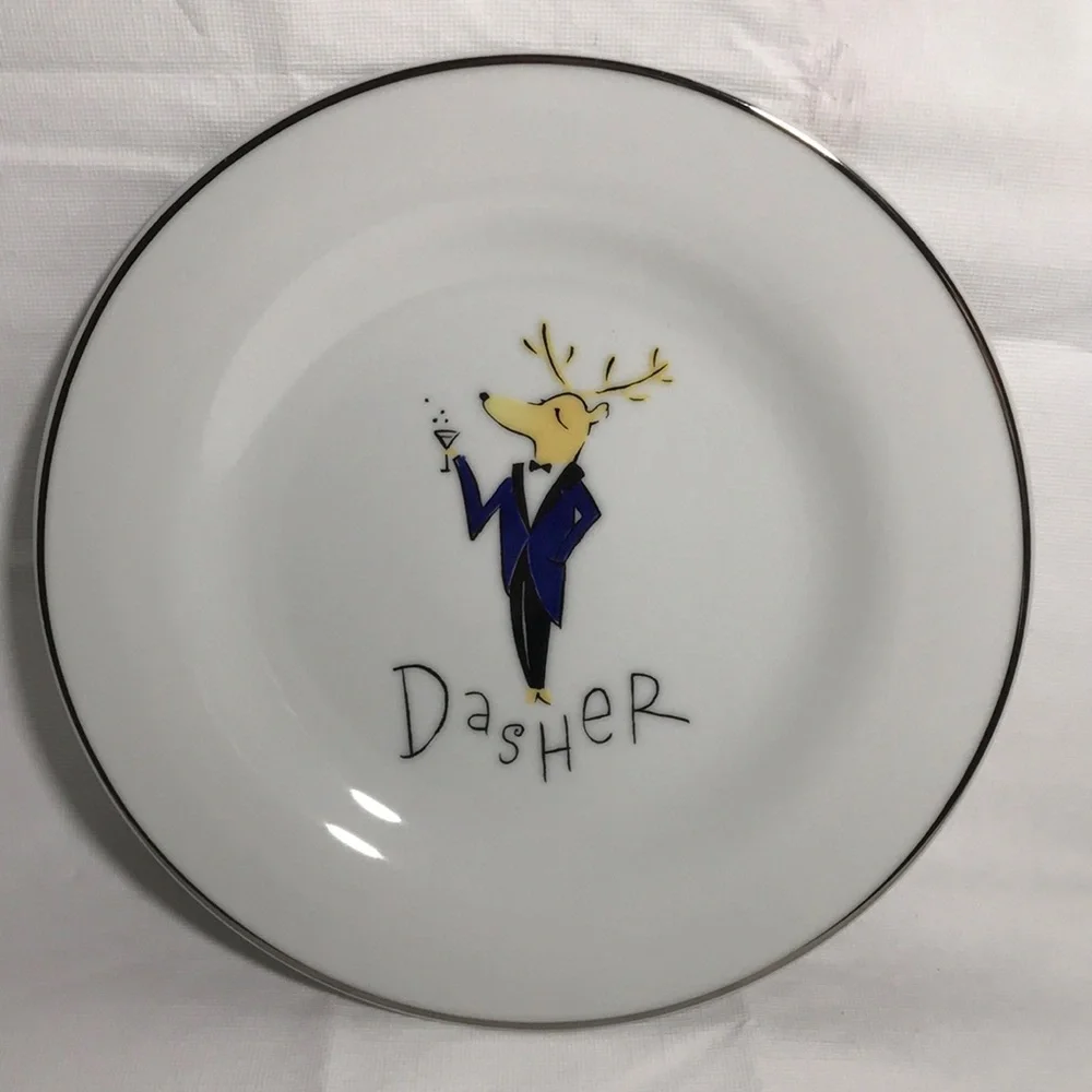 Pottery Barn Retired Reindeer Dasher Luncheon Salad Dessert Plate 8 1/2”